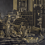 Обои ручная роспись Views of Italy Gold Outline варинант исполнения - 1 | Loft Concept в Ростове-на-Дону