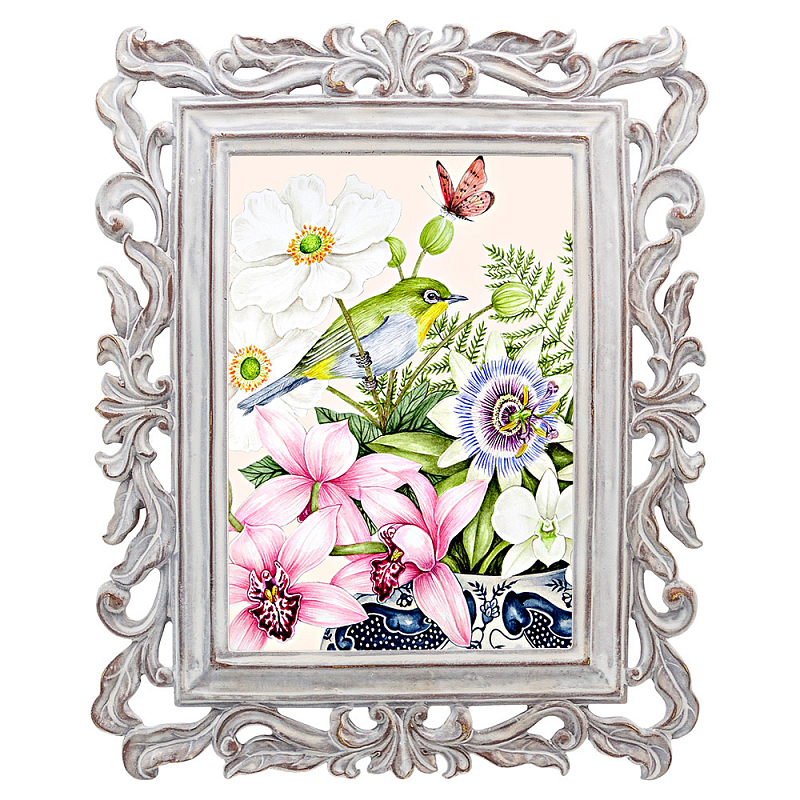 Постер Bird on Exotic Flowers Poster Мульти Белый винтажная патина Постер Bird on Exotic Flowers Poster Мульти Белый винтажная патина в Ростове-на-Дону | Loft Concept