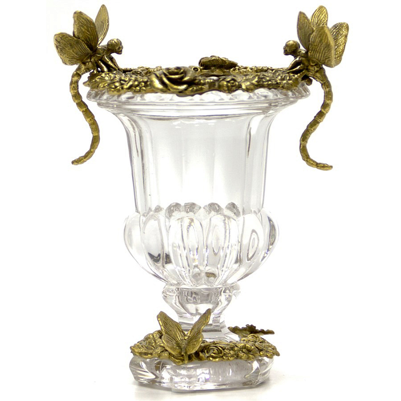  Transparent Vase with Bronze Dragonflies and Butterfly  (Transparent)   -- | Loft Concept 