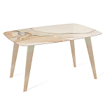 Обеденный стол с прямоугольной бежевой столешницей из стекла на 4-х деревянных ножках Beige Marble варинант исполнения - 1 | Loft Concept в Ростове-на-Дону