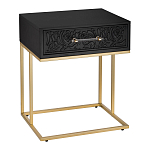 Приставной столик с резным узором на выдвижном ящике Black Table Carved Pattern варинант исполнения - 1 | Loft Concept в Ростове-на-Дону