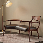 Кушетка с деревянным каркасом и сиденьем из коричневой натуральной кожи Moon Walnut Furniture варинант исполнения - 5 | Loft Concept в Ростове-на-Дону