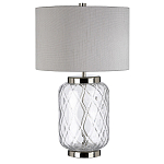 Настольная лампа с цилиндрическим абажуром и прозрачным стеклянным основанием Quintiesse варинант исполнения - 1 | Loft Concept в Ростове-на-Дону