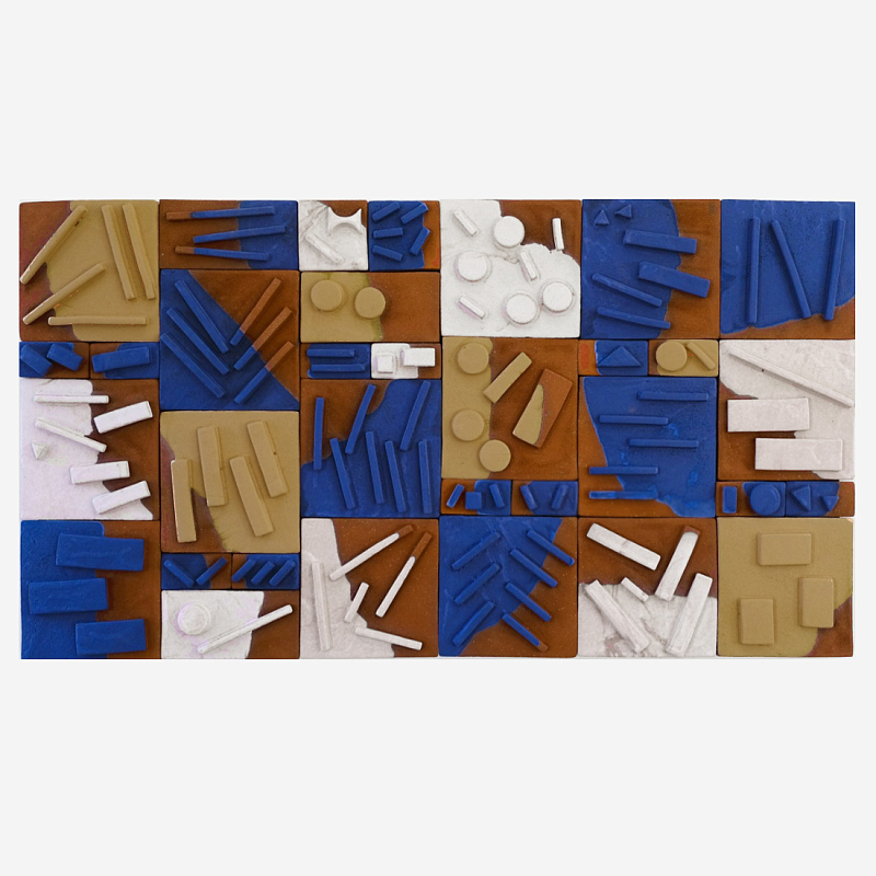 Абстрактное Объемное Панно Megapolis in Bright Colors Синий Терракотовый Оливковый в Ростове-на-Дону | Loft Concept 