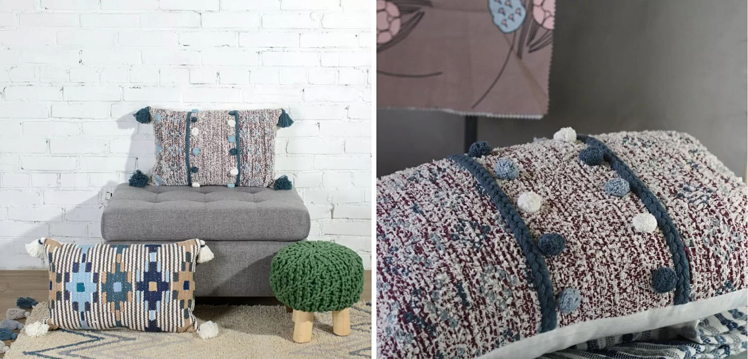 Подушка Lari Blue Ikat с кисточками Подушка Lari Blue Ikat с кисточками - Loft-Concept в Ростове-на-Дону