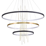 Люстра подвесная с 3-мя круглыми подвесами в черном и золотистом цвете и вертикальными подвесками Ring Horizontal варинант исполнения - 1 | Loft Concept в Ростове-на-Дону