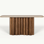 Консоль с овальной столешницей и фактурным деревянным основанием Enzo варинант исполнения - 2 | Loft Concept в Ростове-на-Дону