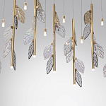 Люстра с золотистыми трубками и прозрачными стеклянными листьями на подвесах Sylva  варинант исполнения - 6 | Loft Concept в Ростове-на-Дону