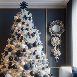 Украшенная Белая Новогодняя Елка с сине-белыми шарами и и муляжами подарков в комплекте варинант исполнения - 1 | Loft Concept в Ростове-на-Дону