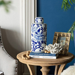 Ваза цилиндрической формы с крышкой и синим цветочным узором на белом фоне Blue & White Ornament варинант исполнения - 6 | Loft Concept в Ростове-на-Дону