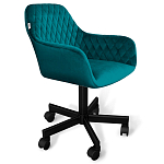 Стул с мягкой бирюзовой обивкой из велюра и подъемно-поворотным механизмом на черных колесиках Harper Turquoise варинант исполнения - 1 | Loft Concept в Ростове-на-Дону