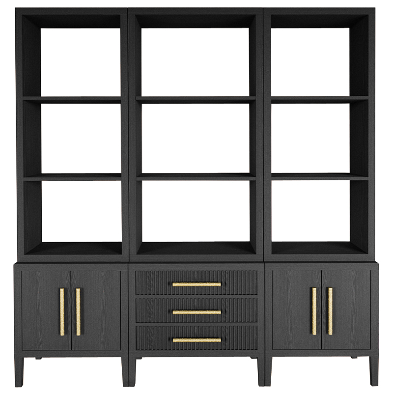 Модульный стеллаж Primo из трех составных элементов Черный дуб Черный Золотой в Ростове-на-Дону | Loft Concept 