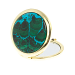 Зеркало карманное складное круглое из натурального камня Малахит с Хризоколлой в подарочной упаковке Gold Stone Mirrors варинант исполнения - 2 | Loft Concept в Ростове-на-Дону