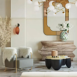 Дизайнерский журнальный стол округлой формы чёрный с золотой столешницей Fufem варинант исполнения - 2 | Loft Concept в Ростове-на-Дону