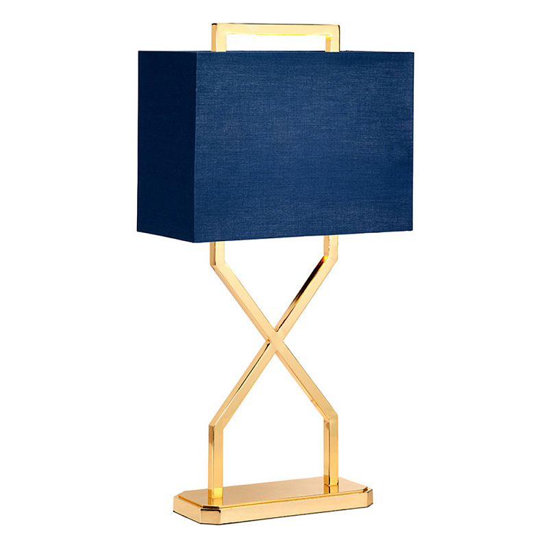 Настольная лампа с основанием из полированного золота и прямоугольным абажуром глубокого синего цвета Elstead Lighting Синий Золотой в Ростове-на-Дону | Loft Concept 