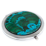 Зеркало карманное складное круглое из натурального камня Малахит с Хризоколлой в подарочной упаковке Silver Stone Mirrors варинант исполнения - 1 | Loft Concept в Ростове-на-Дону