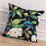 Декоративная подушка чёрная с изображением птиц и цветов  Blooming Blue Birds варинант исполнения - 2 | Loft Concept в Ростове-на-Дону