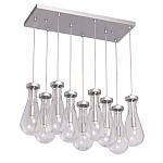 Люстра с 9-ю прозрачными плафонами из стекла в форме капли на прямоугольном потолочном основании цвета хром Lucid Rain  варинант исполнения - 2 | Loft Concept в Ростове-на-Дону