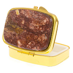 Таблетница карманная прямоугольная с 2-мя отделениями с зеркалом и накладкой из натурального камня Авантюрин Gold Stone Pillboxes варинант исполнения - 2 | Loft Concept в Ростове-на-Дону