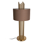 Настольная лампа с цилиндрическим абажуром из коричневой ткани и золотыми трубочками Brown Aura варинант исполнения - 2 | Loft Concept в Ростове-на-Дону