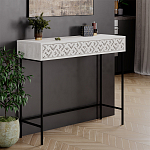 Консоль напольная пыльного белого цвета с выдвижным ящиком с резным орнаментом HEATON CONSOLE OAK варинант исполнения - 3 | Loft Concept в Ростове-на-Дону