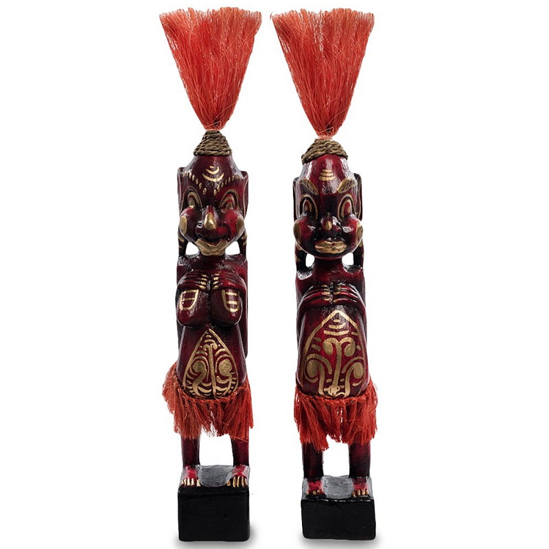   2-   Asmat Red Straw Headdress Statuettes Red Gold    -- | Loft Concept 