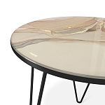 Стол журнальный с круглой столешницей из стекла на 3-х черных ножках Beige Marble варинант исполнения - 3 | Loft Concept в Ростове-на-Дону