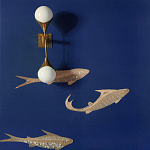 Обои с вышивкой ручной работы Deco Fish Aurum colourway on Caribbean Sea slub silk варинант исполнения - 2 | Loft Concept в Ростове-на-Дону