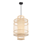 Подвесной светильник из деревянных прутьев с плафоном из натуральной ткани Light Inside the Cell варинант исполнения - 4 | Loft Concept в Ростове-на-Дону